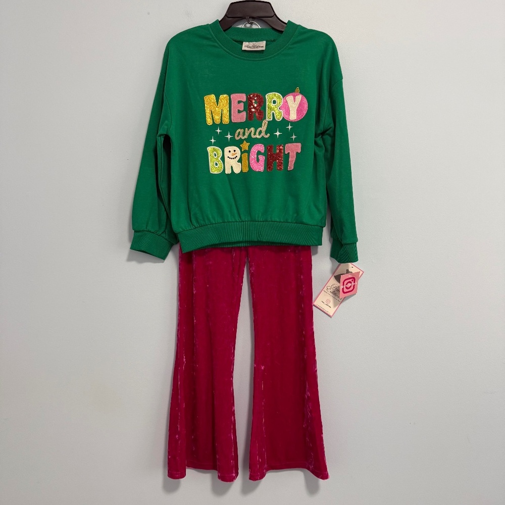Rare Edition Girls French Terry Merry Bright Graphic 2 Pc Set- Top,pants Size 10